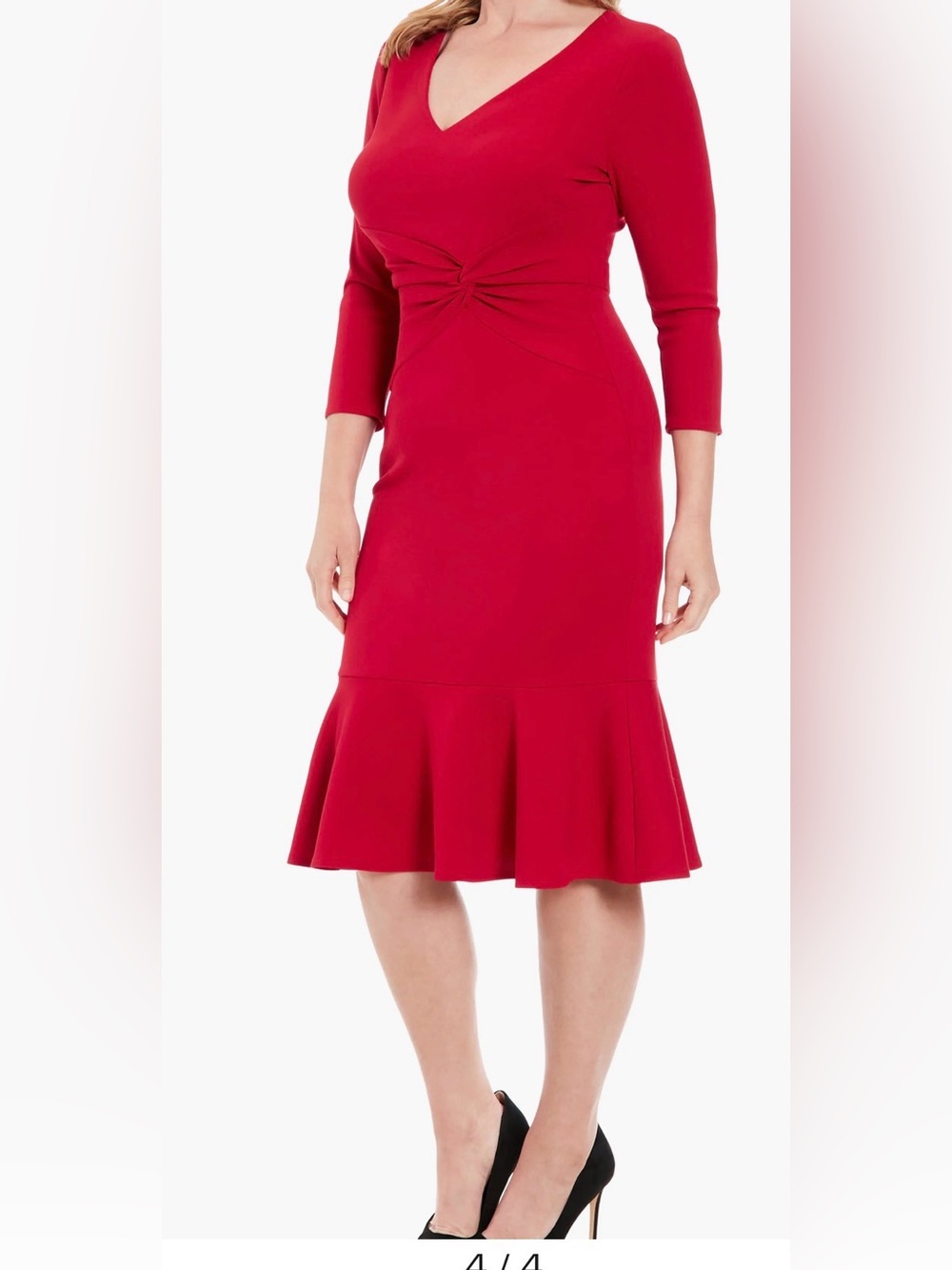 NWT-Women's V-Neck Dress - Flounce Hem, Twist Waist, Elegant Office & Event Wear - Picture 4 of 10
